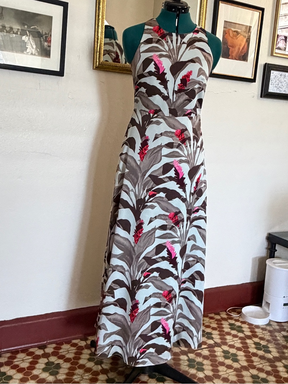 High neck floral maxi dress
